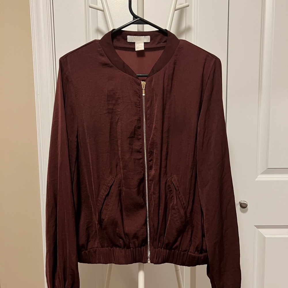 H&M Red Bomber Jacket with Elastic Cuffs and Waistband